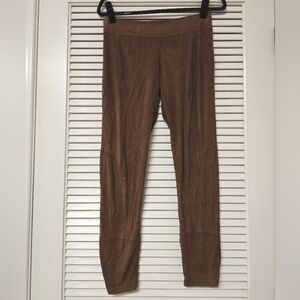 VUE - Brown Faux Suede Stretch Leggings With Elastic Waistband